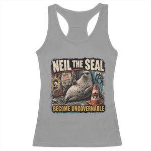 Edgy Neil the Seal Become Ungovernable Graffiti Graphic Racerback Tank Top Sarcastic Rebel Viral Chaotic Elephant Seal Sunglasses Meme TS02 Sport Gray Print Your Wear