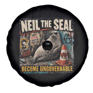 Edgy Neil the Seal Become Ungovernable Graffiti Graphic Spare Tire Cover Sarcastic Rebel Viral Chaotic Elephant Seal Sunglasses Meme TS02 Print Your Wear