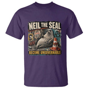 Edgy Neil the Seal Become Ungovernable Graffiti Graphic T Shirt Sarcastic Rebel Viral Chaotic Elephant Seal Sunglasses Meme TS02 Purple Print Your Wear