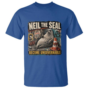 Edgy Neil the Seal Become Ungovernable Graffiti Graphic T Shirt Sarcastic Rebel Viral Chaotic Elephant Seal Sunglasses Meme TS02 Royal Blue Print Your Wear