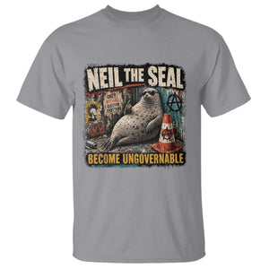 Edgy Neil the Seal Become Ungovernable Graffiti Graphic T Shirt Sarcastic Rebel Viral Chaotic Elephant Seal Sunglasses Meme TS02 Sport Gray Print Your Wear
