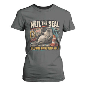 Edgy Neil the Seal Become Ungovernable Graffiti Graphic T Shirt For Women Sarcastic Rebel Viral Chaotic Elephant Seal Sunglasses Meme TS02 Dark Heather Print Your Wear