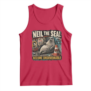 Edgy Neil the Seal Become Ungovernable Graffiti Graphic Tank Top Sarcastic Rebel Viral Chaotic Elephant Seal Sunglasses Meme TS02 Red Print Your Wear