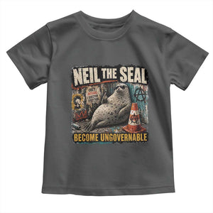 Edgy Neil the Seal Become Ungovernable Graffiti Graphic Toddler T Shirt Sarcastic Rebel Viral Chaotic Elephant Seal Sunglasses Meme TS02 Dark Heather Print Your Wear