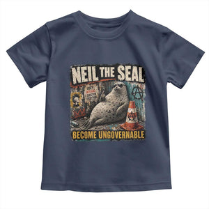 Edgy Neil the Seal Become Ungovernable Graffiti Graphic Toddler T Shirt Sarcastic Rebel Viral Chaotic Elephant Seal Sunglasses Meme TS02 Navy Print Your Wear