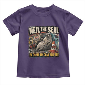 Edgy Neil the Seal Become Ungovernable Graffiti Graphic Toddler T Shirt Sarcastic Rebel Viral Chaotic Elephant Seal Sunglasses Meme TS02 Purple Print Your Wear