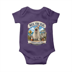 Retro Neil the Seal Tasmanias Chaos Icon Baby Onesie Funny Roaring Elephant Seal Traffic Cone Meme
