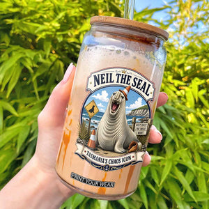 Retro Neil the Seal Tasmanias Chaos Icon Glass Can Funny Roaring Elephant Seal Traffic Cone Meme TS02 Black Print Your Wear