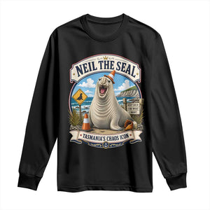 Retro Neil the Seal Tasmanias Chaos Icon Long Sleeve Shirt Funny Roaring Elephant Seal Traffic Cone Meme