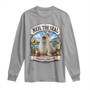 Retro Neil the Seal Tasmanias Chaos Icon Long Sleeve Shirt Funny Roaring Elephant Seal Traffic Cone Meme