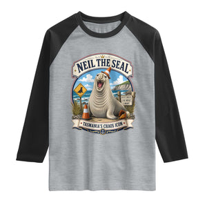 Retro Neil the Seal Tasmanias Chaos Icon Raglan Shirt Funny Roaring Elephant Seal Traffic Cone Meme
