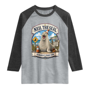 Retro Neil the Seal Tasmanias Chaos Icon Raglan Shirt Funny Roaring Elephant Seal Traffic Cone Meme