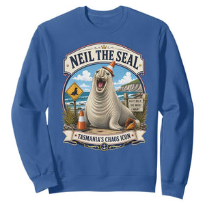 Retro Neil the Seal Tasmanias Chaos Icon Sweatshirt Funny Roaring Elephant Seal Traffic Cone Meme