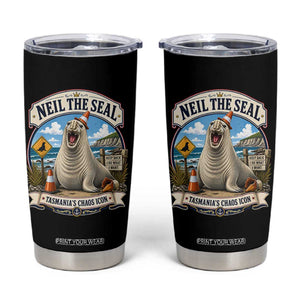 Retro Neil the Seal Tasmanias Chaos Icon Tumbler Cup Funny Roaring Elephant Seal Traffic Cone Meme TS02 Black Print Your Wear