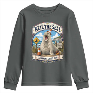 Retro Neil the Seal Tasmanias Chaos Icon Youth Sweatshirt Funny Roaring Elephant Seal Traffic Cone Meme