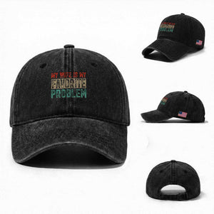 My Wife Is My Favorite Problem Retro 70s Typography Washed Cotton Baseball Cap Funny Husband Marriage Humor