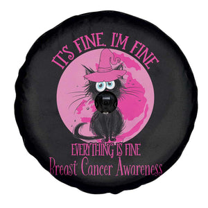 Breast Cancer Black Cat Spare Tire Cover It's Fine I'm Fine Everything's Fine Warrior TS02 Print Your Wear