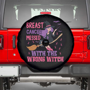 Breast Cancer Messed With Wrong Witch Spare Tire Cover Riding Stick Pink Ribbon Halloween Spooky Vibe TS02 Black Print Your Wear