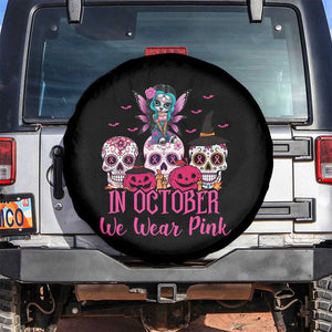 Breast Cancer Skull Spare Tire Cover In October We Wear Pink Support Squad TS02 No hole Black Print Your Wear