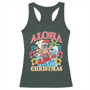 Christmas in Hawaii Racerback Tank Top Aloha Mele Kalikimaka Hawaiian Tropical Surfing Santa TS02 Dark Forest Green Print Your Wear