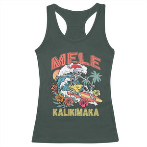 Christmas in Hawaii Racerback Tank Top Mele Kalikimaka Hawaiian Tropical Surfing Skeleton TS02 Dark Forest Green Print Your Wear