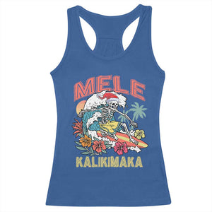 Christmas in Hawaii Racerback Tank Top Mele Kalikimaka Hawaiian Tropical Surfing Skeleton TS02 Royal Blue Print Your Wear