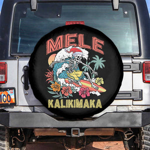 Hawaiian Christmas Surfing Skeleton Spare Tire Cover Mele Kalikimaka Tropical Xmas in Hawaii TS02 No hole Black Print Your Wear