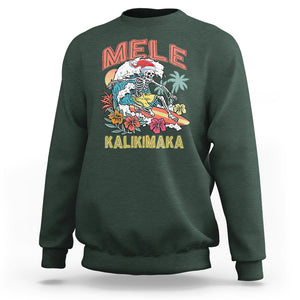 Mele Kalikimaka Hawaiian Christmas Tropical Xmas Surfing Skeleton Sweatshirt TS02 Dark Forest Green Printyourwear