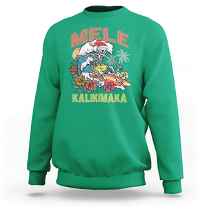 Mele Kalikimaka Hawaiian Christmas Tropical Xmas Surfing Skeleton Sweatshirt TS02 Irish Green Printyourwear
