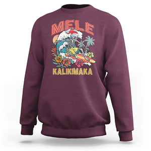 Mele Kalikimaka Hawaiian Christmas Tropical Xmas Surfing Skeleton Sweatshirt TS02 Maroon Printyourwear
