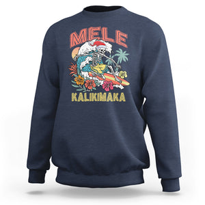 Mele Kalikimaka Hawaiian Christmas Tropical Xmas Surfing Skeleton Sweatshirt TS02 Navy Printyourwear