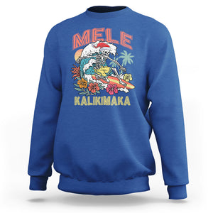 Mele Kalikimaka Hawaiian Christmas Tropical Xmas Surfing Skeleton Sweatshirt TS02 Royal Blue Printyourwear