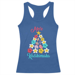Christmas in Hawaii Racerback Tank Top Mele Kalikimaka Hawaiian Tropical Flowers TS02 Royal Blue Print Your Wear