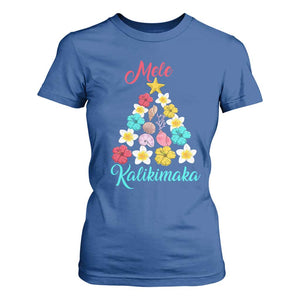 Christmas in Hawaii T Shirt For Women Mele Kalikimaka Hawaiian Tropical Flowers TS02 Royal Blue Print Your Wear