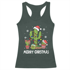 Merry Xmas In Arizona US State Funny Saguaro Cactus Christmas Tree Racerback Tank Top TS02 Dark Forest Green Print Your Wear
