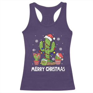 Merry Xmas In Arizona US State Funny Saguaro Cactus Christmas Tree Racerback Tank Top TS02 Purple Print Your Wear