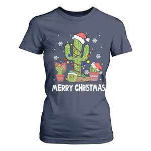 Merry Xmas In Arizona US State Funny Saguaro Cactus Christmas Tree T Shirt For Women TS02 Navy Print Your Wear
