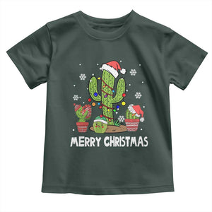 Merry Xmas In Arizona US State Funny Saguaro Cactus Christmas Tree Toddler T Shirt TS02 Dark Forest Green Print Your Wear