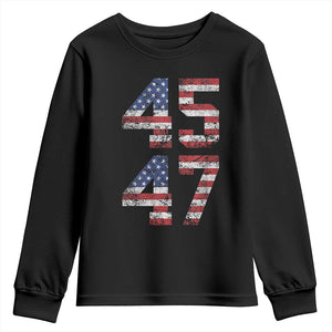 Trump 2024 Youth Sweatshirt 45 47 President He Won Vintage American Flag TS02 Black Print Your Wear