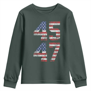 Trump 2024 Youth Sweatshirt 45 47 President He Won Vintage American Flag TS02 Dark Forest Green Print Your Wear