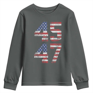 Trump 2024 Youth Sweatshirt 45 47 President He Won Vintage American Flag TS02 Dark Heather Print Your Wear