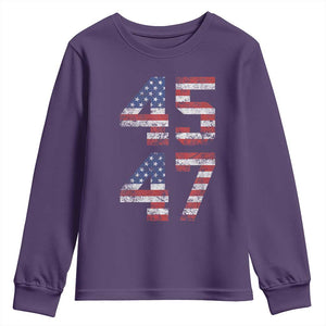 Trump 2024 Youth Sweatshirt 45 47 President He Won Vintage American Flag TS02 Purple Print Your Wear