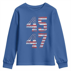 Trump 2024 Youth Sweatshirt 45 47 President He Won Vintage American Flag TS02 Royal Blue Print Your Wear