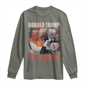 Trump 2024 Long Sleeve Shirt He Won For President 45 47 American Flag TS02 Military Green Print Your Wear