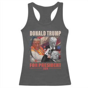 Trump 2024 Racerback Tank Top He Won For President 45 47 American Flag TS02 Dark Heather Print Your Wear