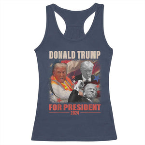 Trump 2024 Racerback Tank Top He Won For President 45 47 American Flag TS02 Navy Print Your Wear