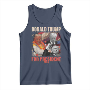 Trump 2024 Tank Top He Won For President 45 47 American Flag TS02 Navy Print Your Wear