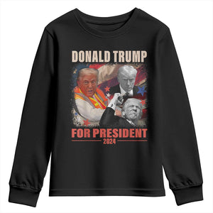 Trump 2024 Youth Sweatshirt He Won For President 45 47 American Flag TS02 Black Print Your Wear