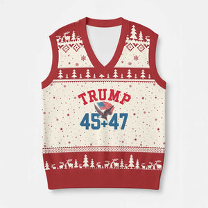 Trump 2024 V-Neck Knit Sweater Vest Patriotic 45 47 He Won American Flag Eagle TS02 Beige Red Print Your Wear