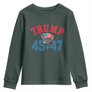 Trump 2024 Youth Sweatshirt Patriotic 45 47 He Won American Flag Eagle TS02 Dark Forest Green Print Your Wear